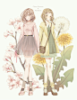 #オリジナル お花のお嬢さんたち　その2 - 彩的插画 - pixiv : １つ前のを桜とタンポポで。