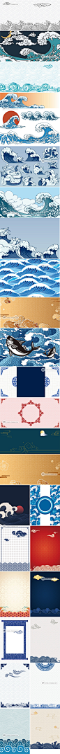 古典海浪底纹浪花背景AI水纹日式图纹高清线条纹理设计素材图S628-淘宝网