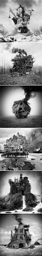 电照风行者【创意摄影】---建一座城堡需要什么？波特兰艺术家Jim Kazanjian没有使用相机，而是用网上素材直接拼接出了下面的种种建筑。
