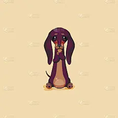 Vector stock插画卡通人物狗护身符、猎犬、吉祥物狗表情包、腊肠贴纸表情包、德国獾狗睡在肚子