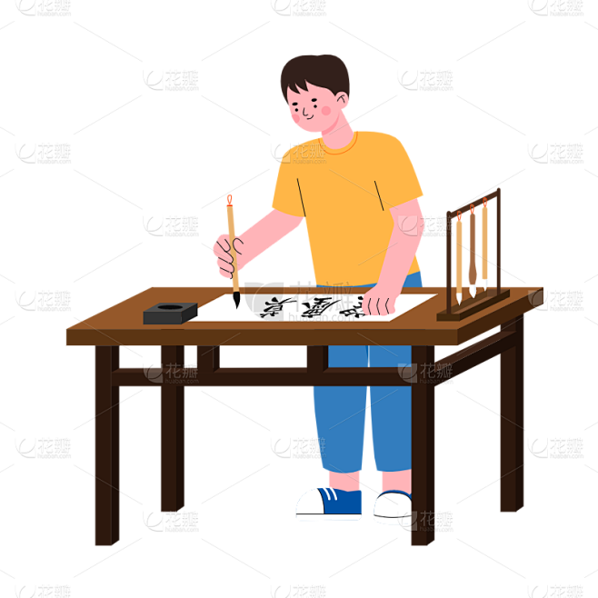 矢量风-扁平风场景插画-书法