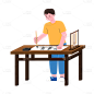 矢量风-扁平风场景插画-书法