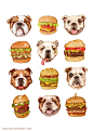 水彩画 水粉画 插画 手绘 美食 汉堡 动物 狗