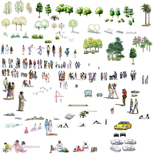 景观建筑园林手绘插画式素材