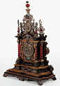 17世纪德国时钟，乌木、胡桃木，银，玻璃和玉石镶嵌
