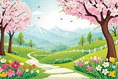 春景花草蓝天晴天小草插画背景图
