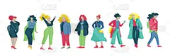 再加上身材穿着时尚服装的女性。一套穿着时髦衣服的曲线女孩。快乐的角色。身体正面概念例证