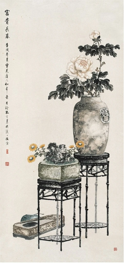 【大师孔小瑜国画作品 ---- 博古岁朝清供图】图片_国画佳作图片素材-花瓣网