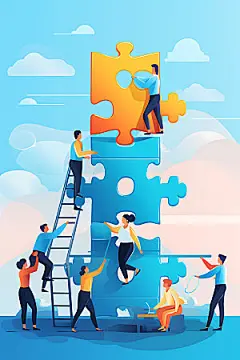 团队协作进步创意扁平风插画