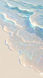 这可能包含：海浪从沙滩涌来、水面上闪烁灯光的海洋场景