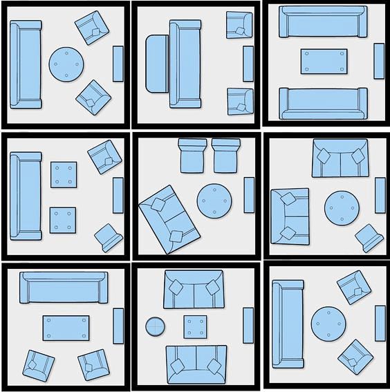 设计知识点，9种沙发摆放方式平面布局图。
