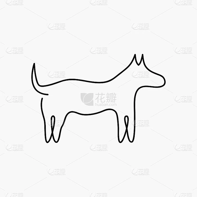 狗一线画。连续线宠物动物。手绘插图的标志，徽章和设计卡，海报。素材-花瓣网