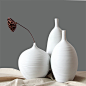 欧式螺纹纯白色花瓶三件套景德镇陶瓷简约现代客厅玄关样板房摆台