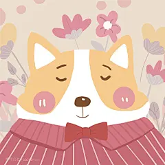 手绘萌宠戴领结的狗狗插画设计