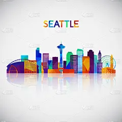 几何形状,城市天际线,西雅图,多色的,自然美,建筑,都市风景,市区,西,剪影
