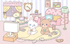 可爱插画ipad壁纸 三丽鸥 HelloKitty 迪士尼朋友  cr.一只Bunny-   #电脑壁纸
