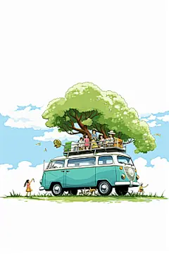 学生放暑假漫画风毕业旅游插画