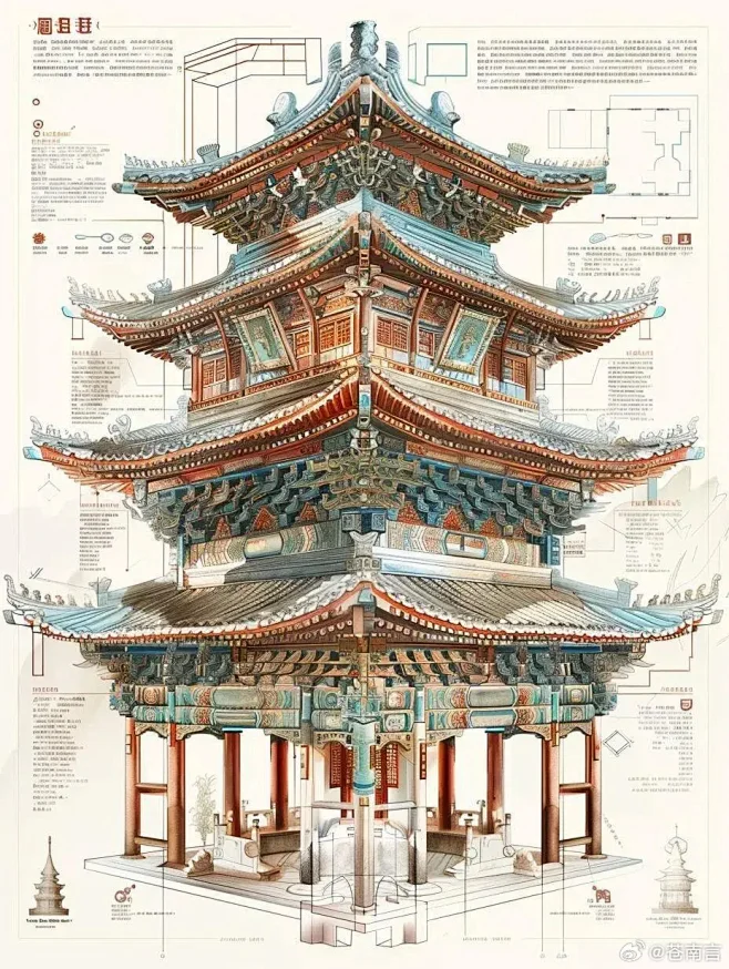 观中国古建筑绘图，感受老祖宗的审美与智慧||| 一砖一瓦，一榫一卯，古建筑以其独特的魅力，见证了历史的变迁，承载了文化的传承。 绘图中的古建筑 ...