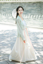 汉尚华莲传统汉服女装花束小绣花对襟襦裙齐腰淡雅豆绿色日常夏款-淘宝网