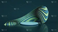 抽象，现代蓝色和绿色底座背景- 3D插图