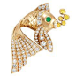 Gold, Diamond, Yellow Diamond and Cabochon Emerald Fish Brooch