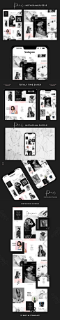 现代黑色主题的instagram社交媒体模板 Instagram Puzzle – Pearl [psd] 