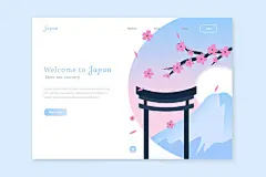 日本风格插画网页着陆页模板樱花鸟居矢量图素材