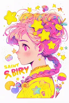 清新黄色活力扁平风多巴胺女孩穿搭人物插画
