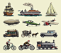Bicycle boat cab carriage dirigible motorcycle plane Sail train