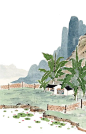 手绘水墨新中式写意插画夏图片下载