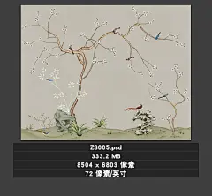 新中式 壁画 禅意山水 工笔 手绘 花鸟 风格 电视背景墙壁纸 素材-淘宝网