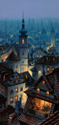 俄罗斯画家Evgeny Lushpin的画，很逼真，连雪夜的灯光都很温馨。 ​(转)