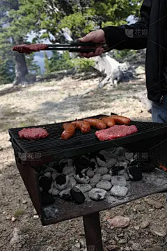 汉堡包,煤,炊具,垂直画幅,格子烤肉,膳食,夏天,户外,肉