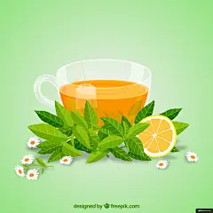背景 绿色 柠檬 菊花 图案设计 果茶饮料 酒水饮料餐饮美食插画绘画