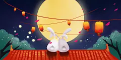 手绘卡通中秋节兔子望月思乡免扣素材