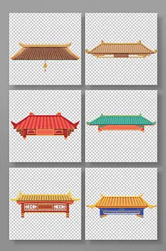 房顶古代建筑瓦片屋檐插画元素-众图网