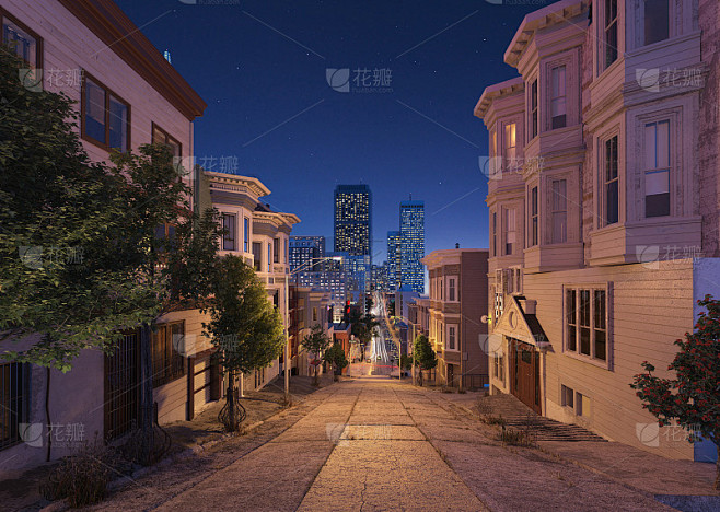傍晚城市景观空街道3d插图