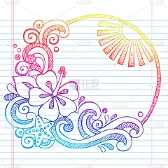 芙蓉花热带海滩夏季度假粗略笔记本涂鸦手绘矢量插画