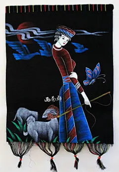 贵州苗族蜡染画民族风布艺装饰画酒吧客栈米线店挂画壁画-淘宝网