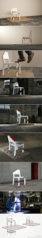 设计师 Peter Bristol 设计了这款看似不可能的椅子，实际上奥妙就在地毯下，毯子下藏着一个支撑用的底座。这是不是很像魔术？http://t.cn/a9eXEN