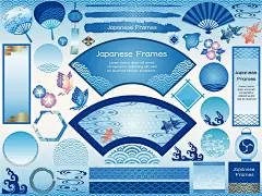 矢量卡通手绘中国风元素金鱼扇子波浪曲线花纹边框背景