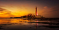 日落海滨灯塔