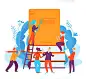 vector concept image with book and reading and peopleVector illustration with cartoon business making book business
