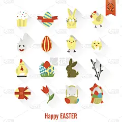 复活节,计算机图标,可爱的,复活节蛋糕,篮子,贺卡,背景分离,色彩鲜艳,动物,鸟类