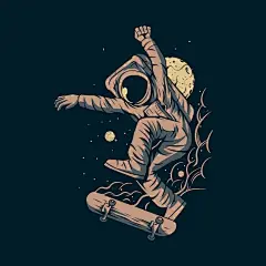 滑板宇航员太空人插画矢量图设计素材