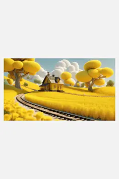 数字艺术艺术插画插图田野列车创意插图-众图网