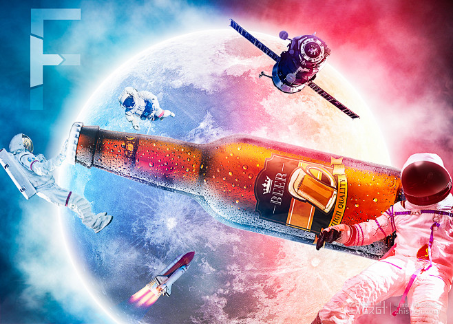 啤酒合成 太空合成 月球海报