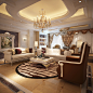 欧式新古典风格三居142平家居客厅沙发茶几地毯装修效果图
