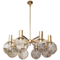 1970s Hans-Agne Jakobsson Smoked Globes and Brass Light Fixture | From a unique collection of antique and modern chandeliers and pendants at https://www.1stdibs.com/furniture/lighting/chandeliers-pendant-lights/