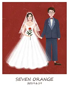 和老公的结婚照  ，很喜欢这一组插画